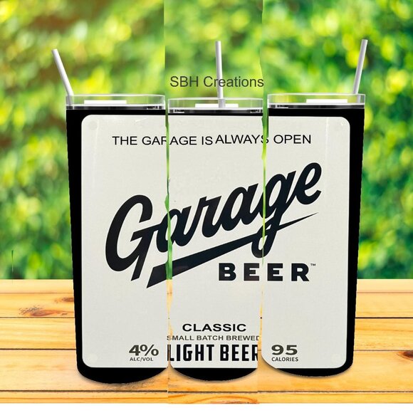 20oz Garage Beer Insulated Tumbler with sliding lid and 2 straws - Picture 1 of 1